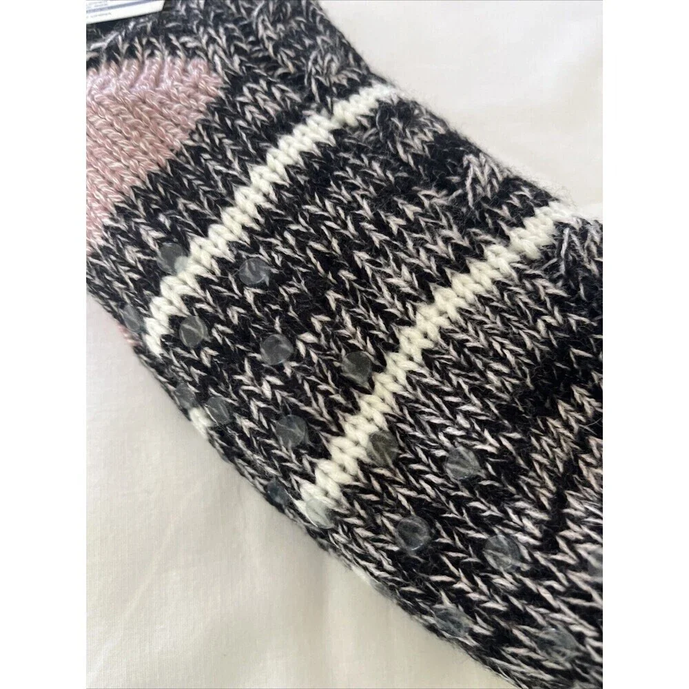G.H. Bass & Co Women's Cozy Slipper Sock Faux Fur Lined Black Multi One Size NWT